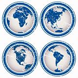 Blue rubber stamps with Earth globes