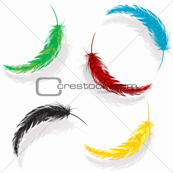 Colored feathers with shadows, no transparency