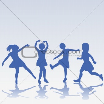 Hand drawn happy children silhouettes playing