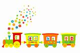 Toy train with happy kids