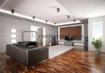 Modern Living room with lcd interior 3d