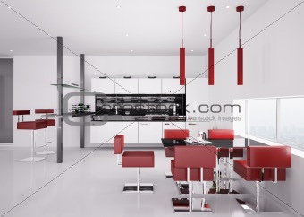 Modern kitchen interior 3d render