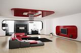 Living room, kitchen 3d render