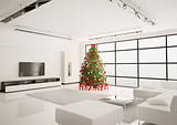 Christmas tree in living room interior 3d render