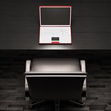 Workplace with white laptop 3d