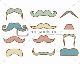 Colored mustaches isolated