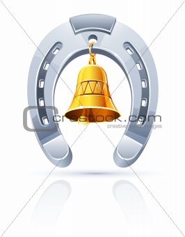 metallic horseshoe with gold bell