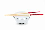 Bowl and chopsticks isolated on the white