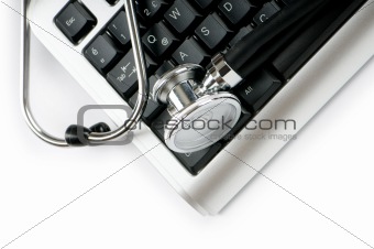 Stethoscope and keyboard illustrating concept of digital securit