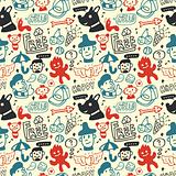 Funny creatures collection. Seamless pattern. Vector illustration.