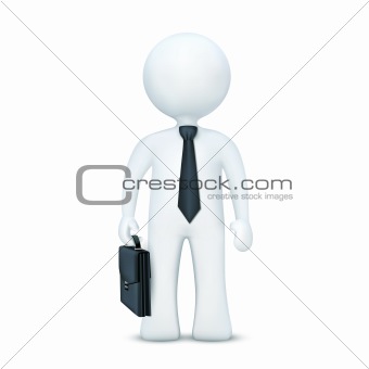 3d character with suitcase and wearing tie standing