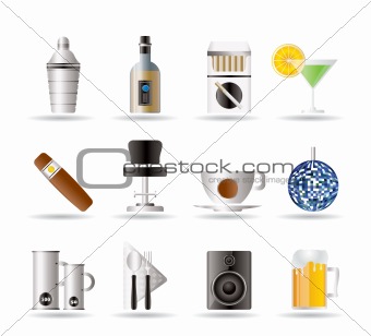 Night club, bar and drink icons