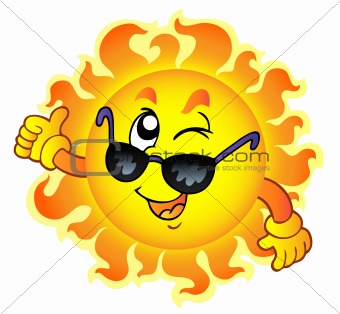 Cartoon winking Sun with sunglasses