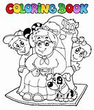 Coloring book with grandma and kids