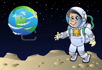 Moonscape with cartoon astronaut