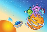 Spacescape with three cute aliens