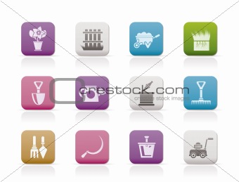 Garden and gardening tools icons