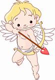Cupid flying and holding bow