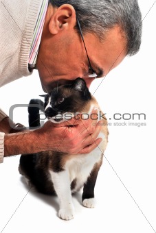 man and cat