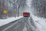 Bus at a slippery winter road