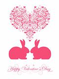 Happy Valentines Day Honeysuckle Pink  Bunny Rabbit