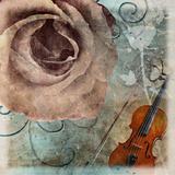 grunge  wedding romantic background with violin and roses