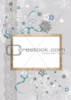 Winter framework for invitations or photo with glass snowflakes