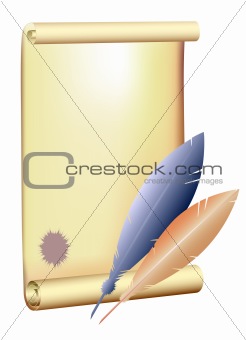 old parchment with quill - vector