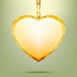 Golden pendant in shape of heart on chain. EPS 8