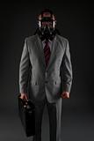 Young Businessman wearing a gasmask