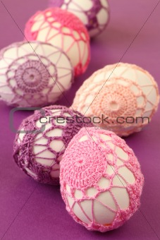 Pink and purple crochet Easter eggs