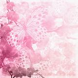 Butterflies and orchids flowers  pink background ( 1 of set)