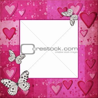 Pink  grange frame with hearts for design 