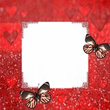 Red grange frame with hearts  and butterfly for design