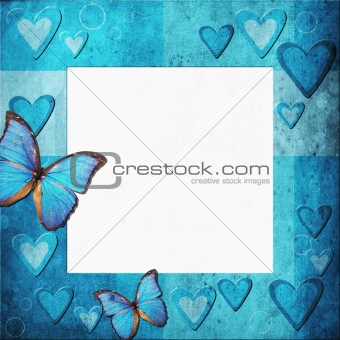 Blue  grange frame with hearts for design