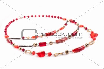 Red gem necklace closeup