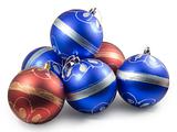 Six christmas balls, red and blue