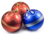 Three christmas balls, red and blue
