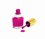 Spilled Pink Nail Polish with brush isolated on white