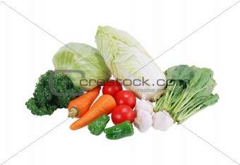 Closeup of fresh vegetables isolated on white background