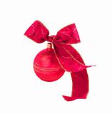 Red christmas-tree decoration ball with red bow isolated on whit