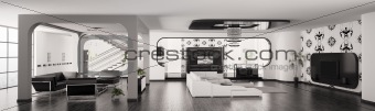 Modern Apartment interior panorama 3d render