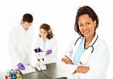 Female Doctor with Lab Techs