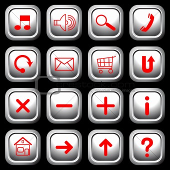 White square buttons with red symbols.