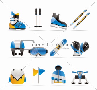 ski and snowboard equipment icons