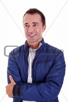 Portrait of a handsome middle-age man, with arms crossed, on white background. Studio shot