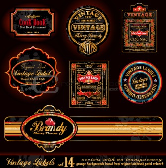 Vintage Labels - Black and Gold Elements with distressed Antique look - Set 17