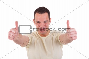 happy men with thumbs up, isolated on white background, Studio shot