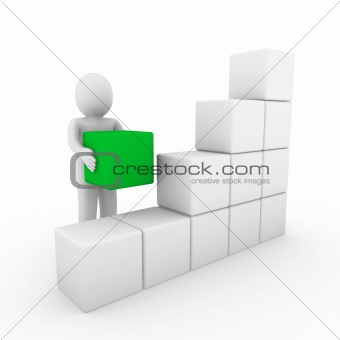 3d human cube box green white 