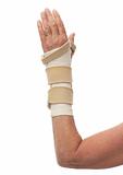Woman's injured wrist and arm in splint